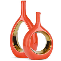 Mid-Century Modern Orange Ceramic Vase Set
